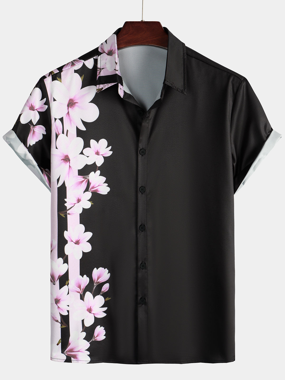 Chemise boutonnée à manches courtes à imprimé floral rose d'été pour hommes