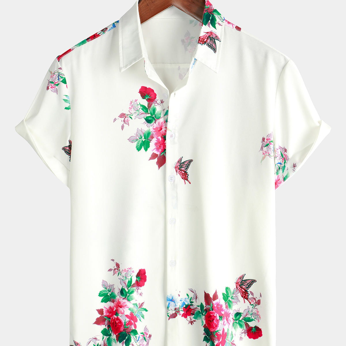 Chemise à manches courtes à boutons de vacances décontractées à motif floral pour hommes