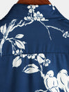Chemise décontractée à manches courtes pour hommes imprimé floral et oiseau bleu marine