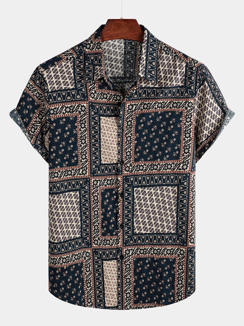 Chemise décontractée à manches courtes en coton imprimé pour hommes