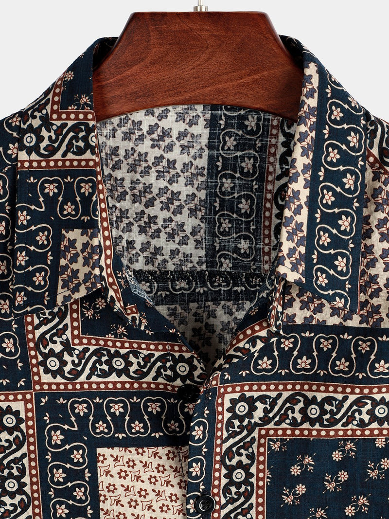 Chemise décontractée à manches courtes en coton imprimé pour hommes