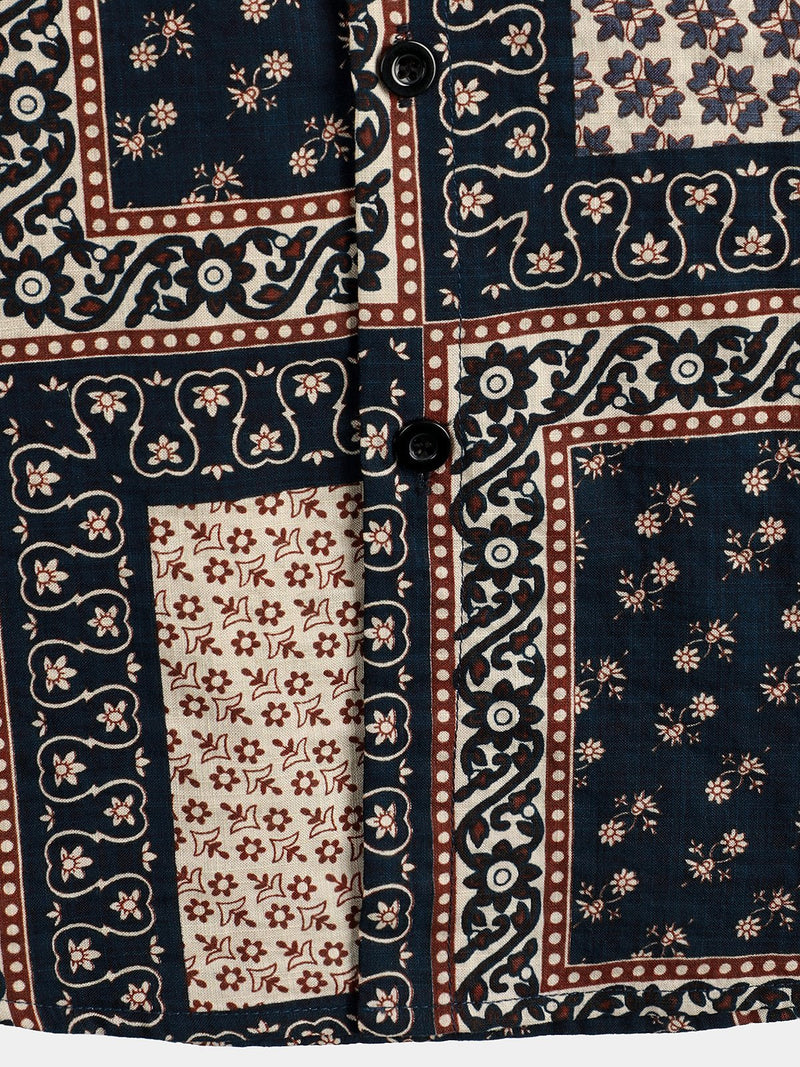 Chemise décontractée à manches courtes en coton imprimé pour hommes