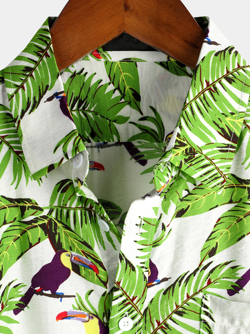 chemise d'homme en pur coton à imprimé style de vacances hawaïennes