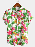 chemise d'homme en pur coton à imprimé style de vacances hawaïennes