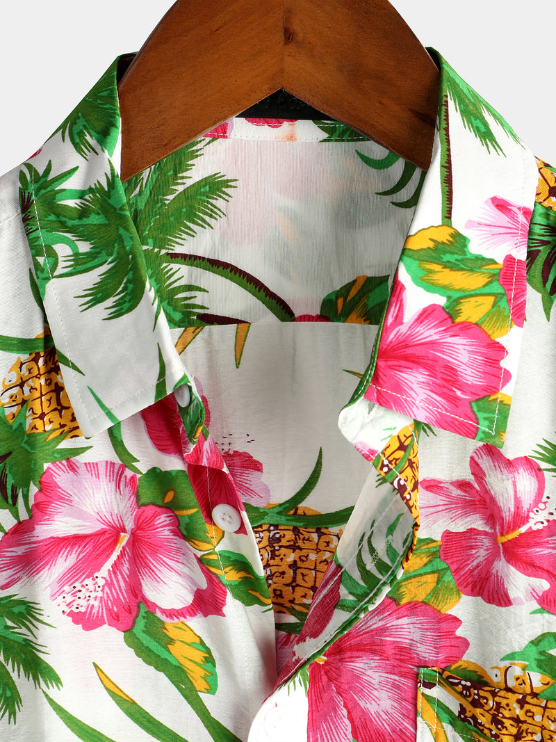 chemise d'homme en pur coton à imprimé style de vacances hawaïennes