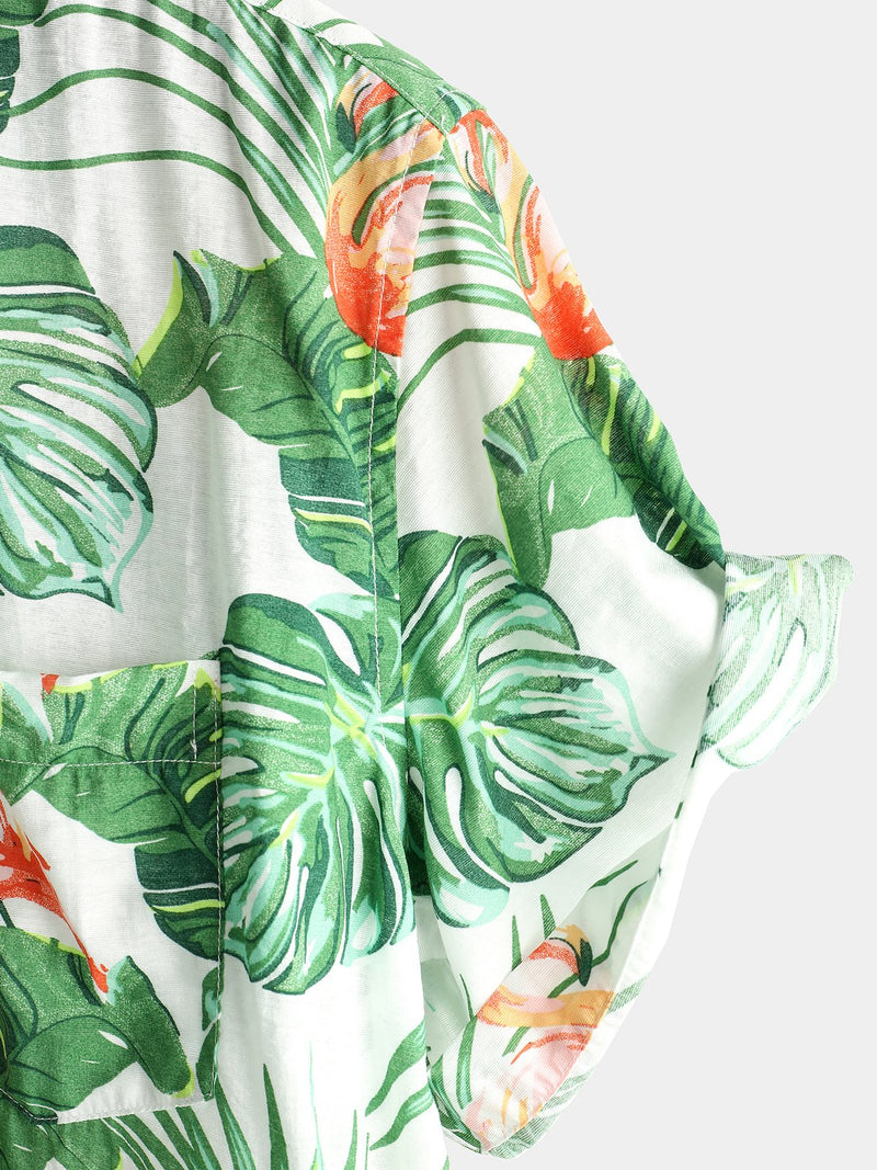 chemise d'homme en pur coton à imprimé style de vacances hawaïennes