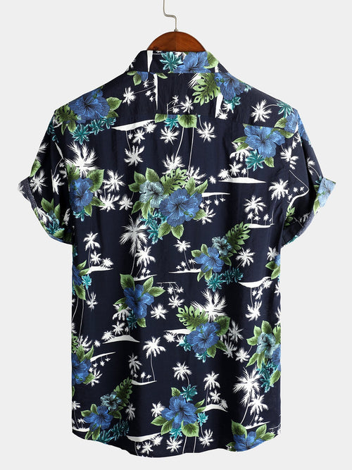 chemise d'homme en pur coton à imprimé style de vacances hawaïennes