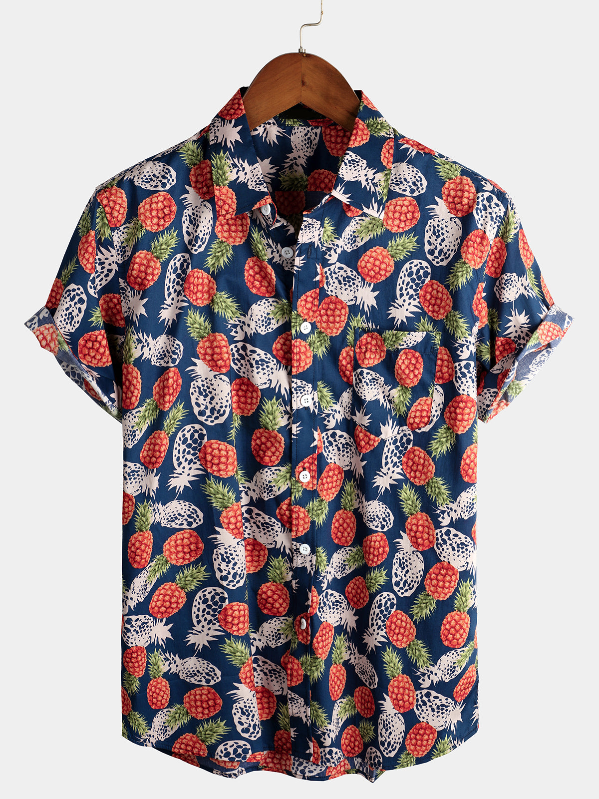 chemise d'homme en pur coton à imprimé style de vacances hawaïennes
