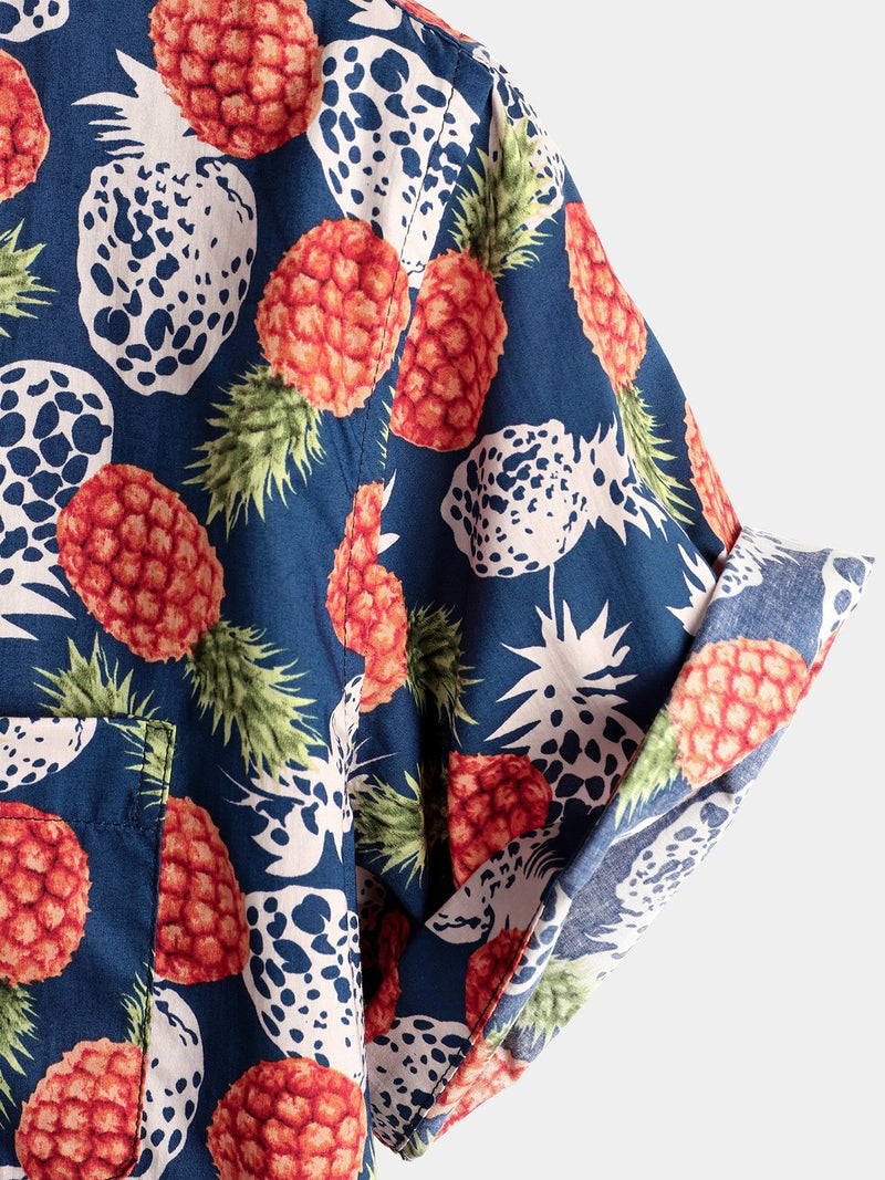 chemise d'homme en pur coton à imprimé style de vacances hawaïennes