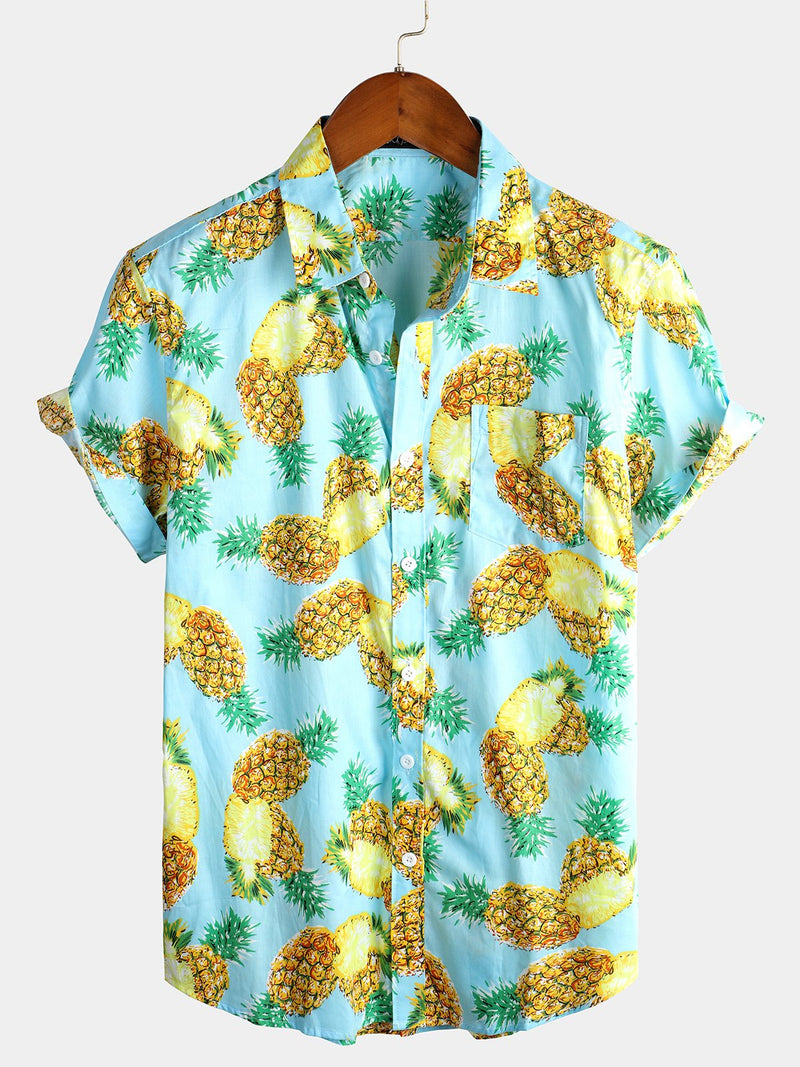 Chemise à manches courtes en coton ananas pour homme