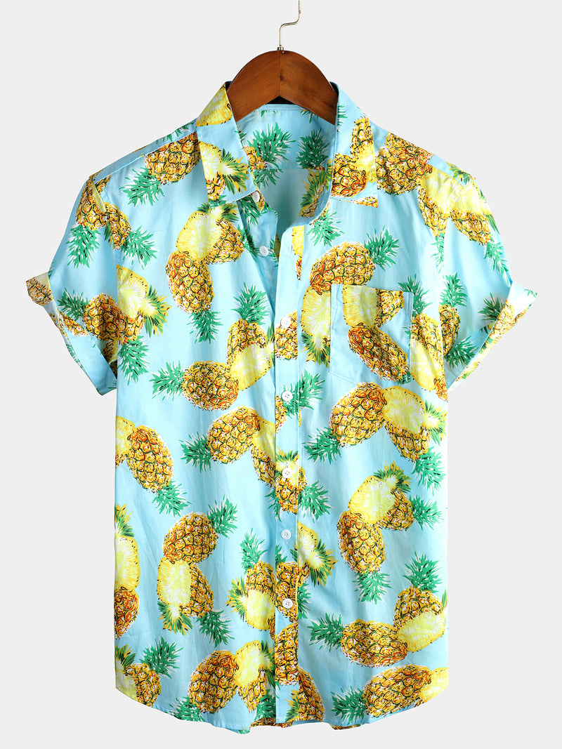 Chemises en coton ananas à manches courtes pour hommes