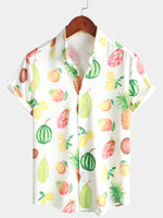 Chemise hawaïenne boutonnée à manches courtes à imprimé fruit pastèque citron ananas pour homme
