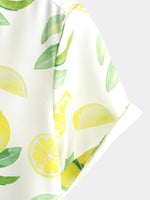 Chemise hawaïenne boutonnée à manches courtes à imprimé citron et fruits pour hommes