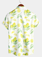 Chemise hawaïenne boutonnée à manches courtes à imprimé citron et fruits pour hommes