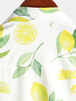 Chemise hawaïenne boutonnée à manches courtes à imprimé citron et fruits pour hommes