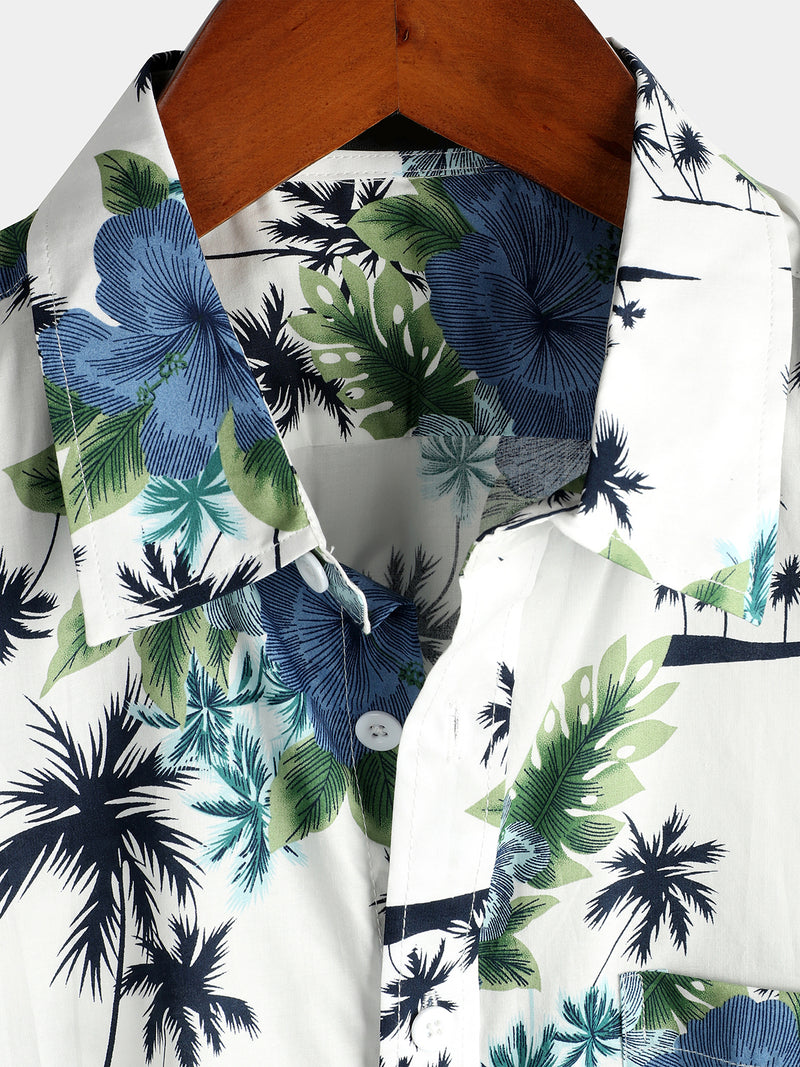 chemise d'homme en pur coton à imprimé style de vacances hawaïennes