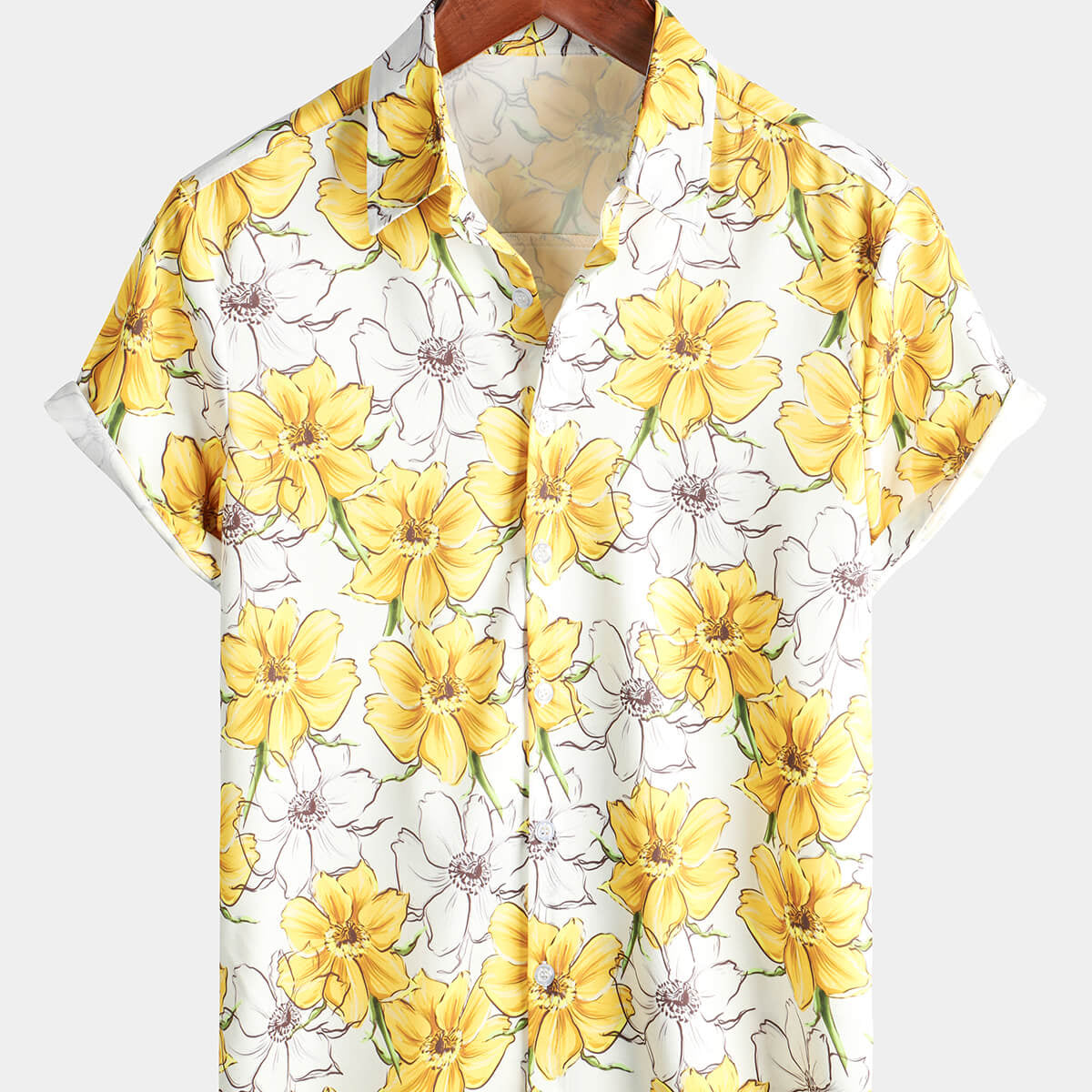 Chemise de plage à manches courtes à imprimé floral jaune pour homme