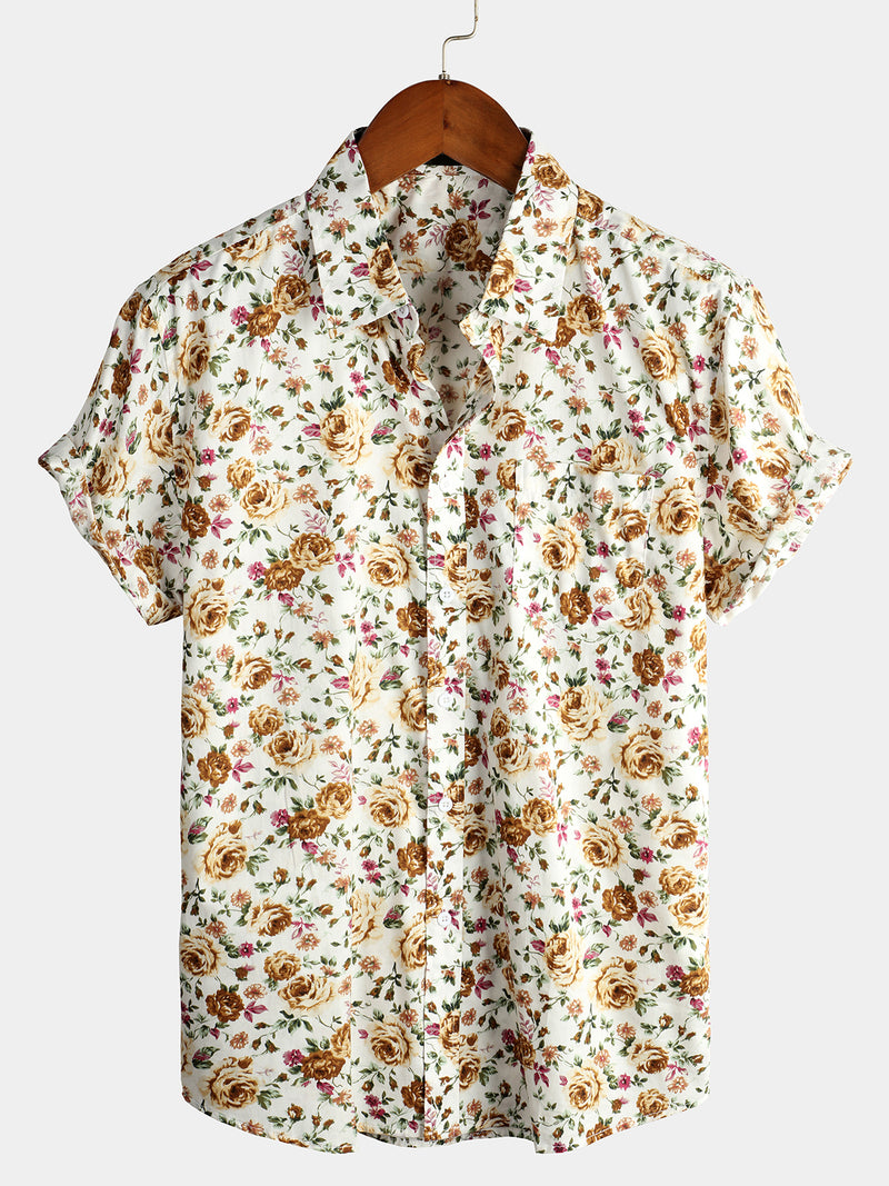 Chemises en coton rose à manches courtes pour hommes