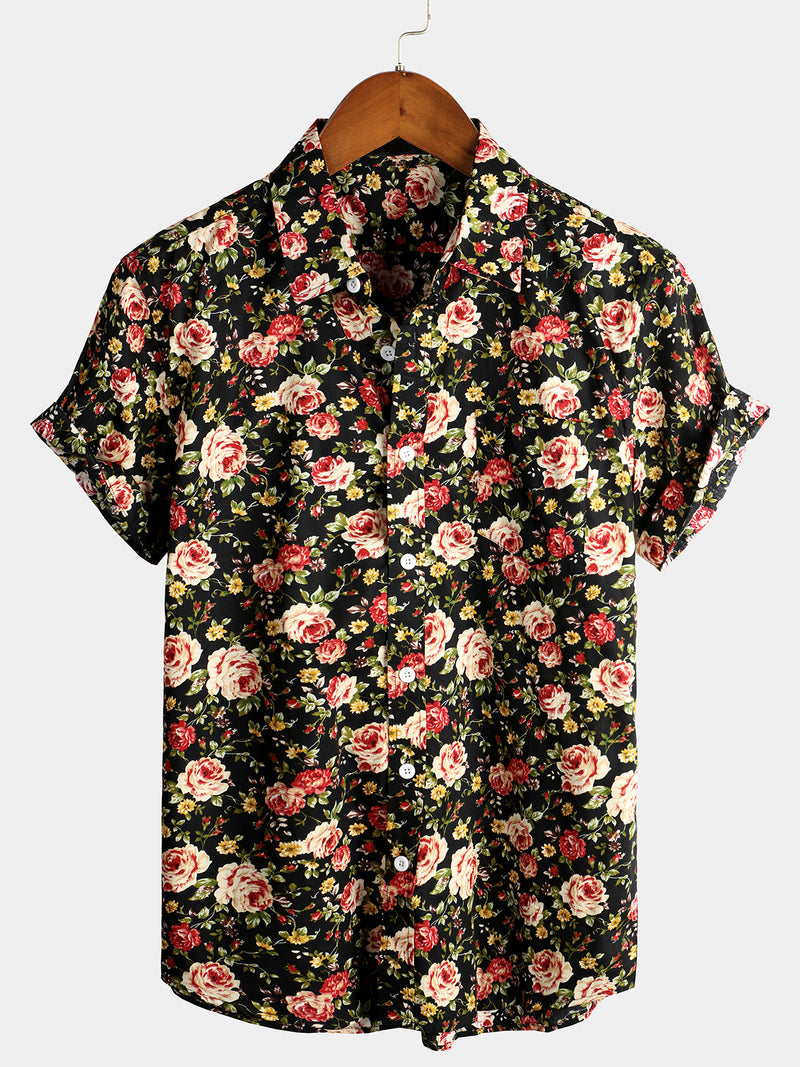 Chemises en coton rose à manches courtes pour hommes