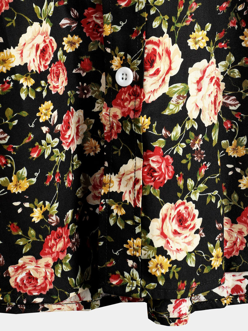 Chemise à manches courtes en coton à imprimé rose pour homme