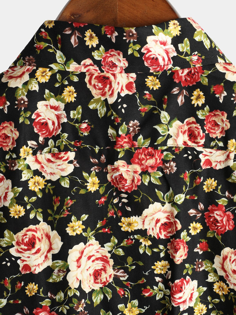 Chemise à manches courtes en coton à imprimé rose pour homme