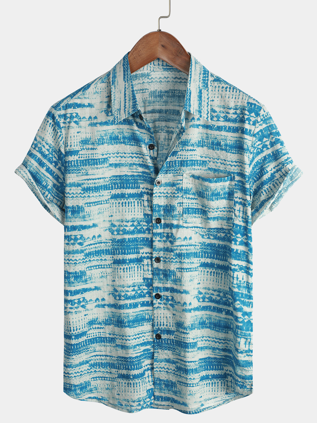 Chemise à manches courtes à imprimé aquarelle bleu abstrait pour homme
