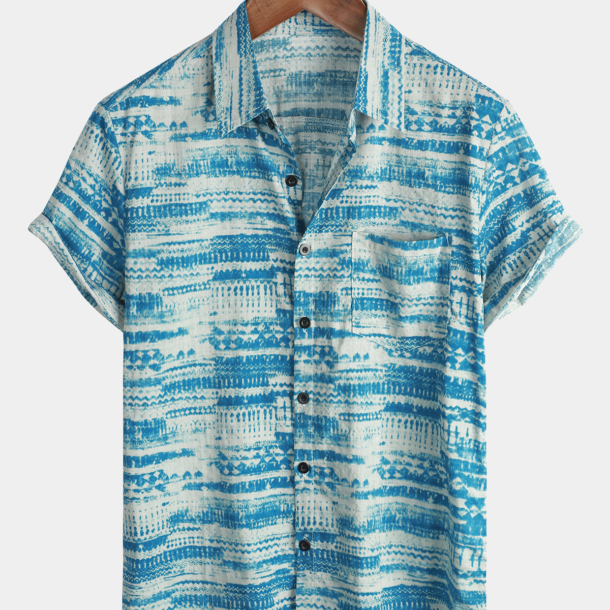 Chemise à manches courtes à imprimé aquarelle bleu abstrait pour homme