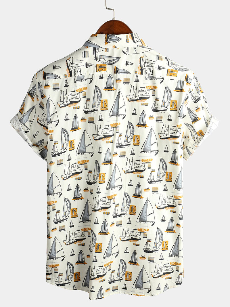 chemise d'homme en pur coton à imprimé style de vacances hawaïennes