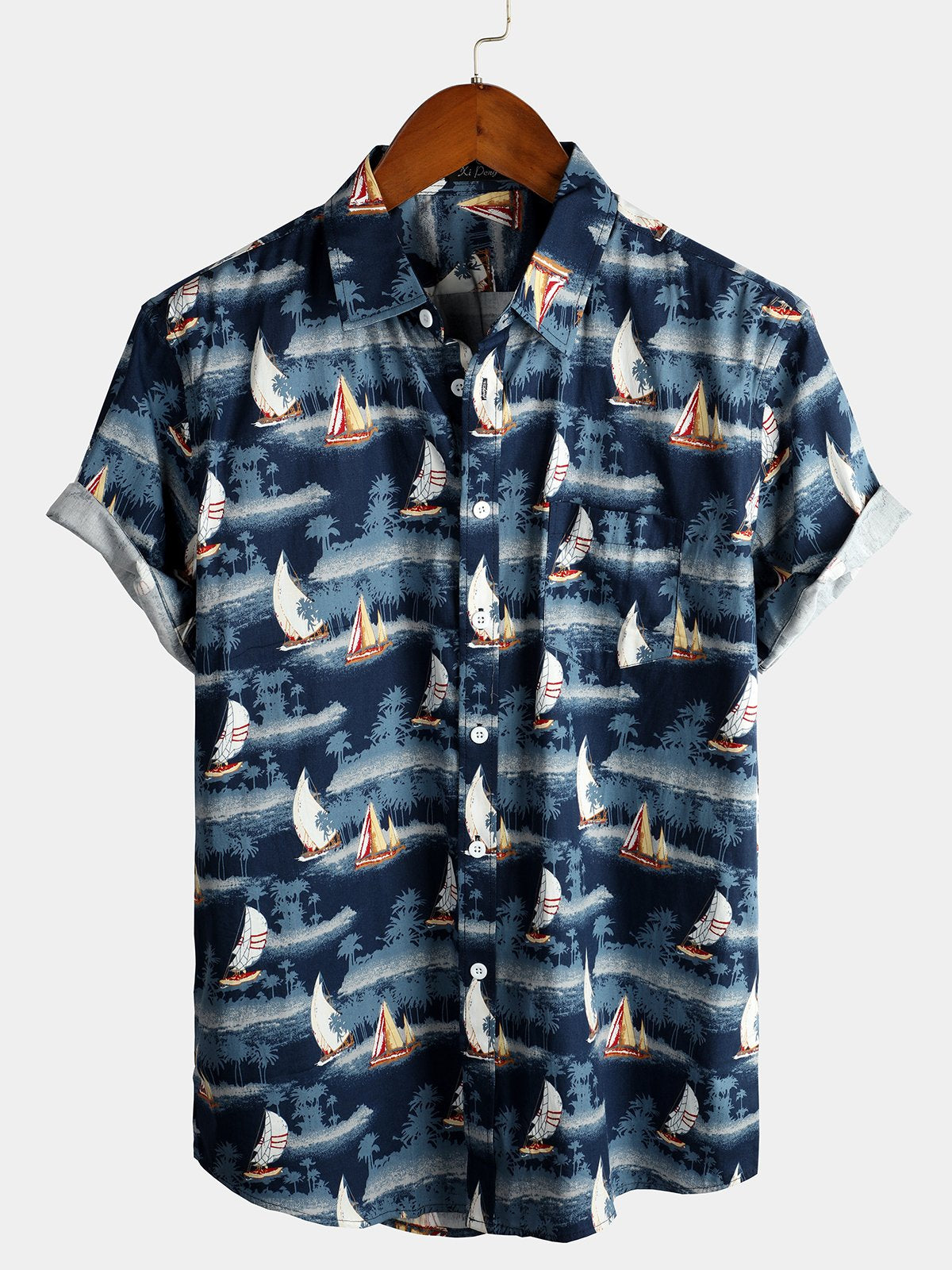 chemise d'homme en pur coton à imprimé style de vacances hawaïennes