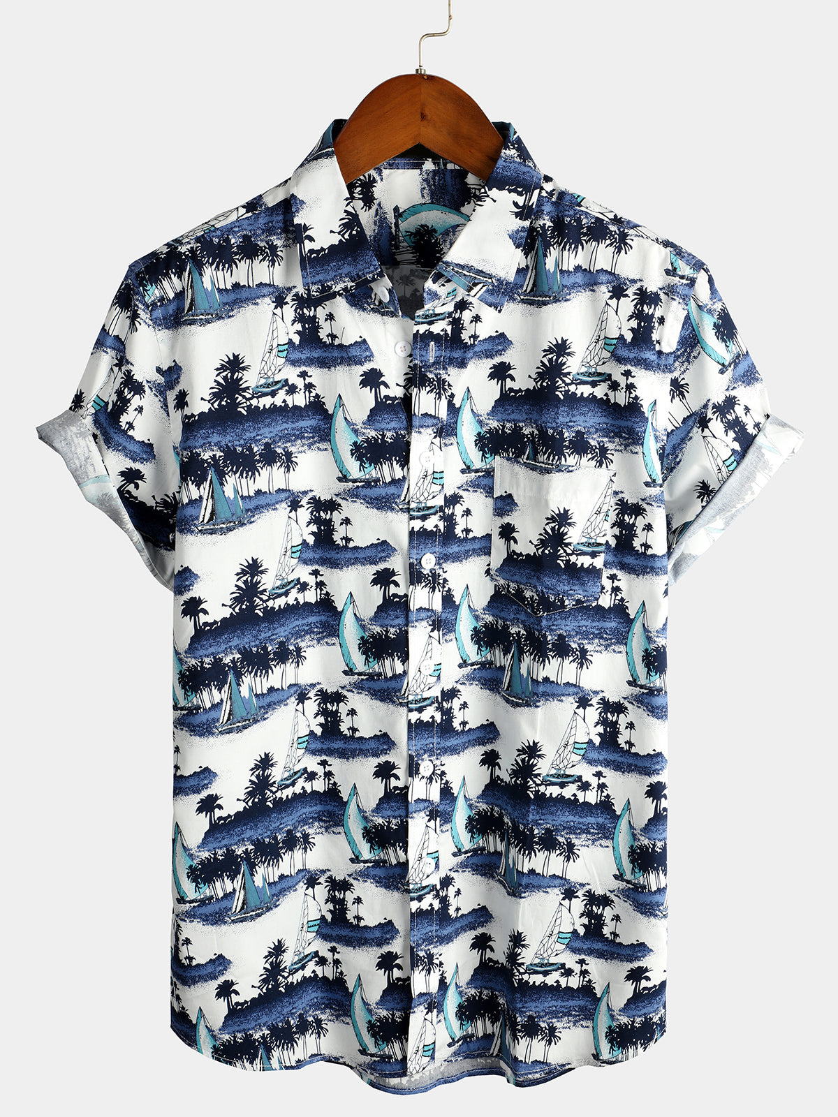 chemise d'homme en pur coton à imprimé style de vacances hawaïennes