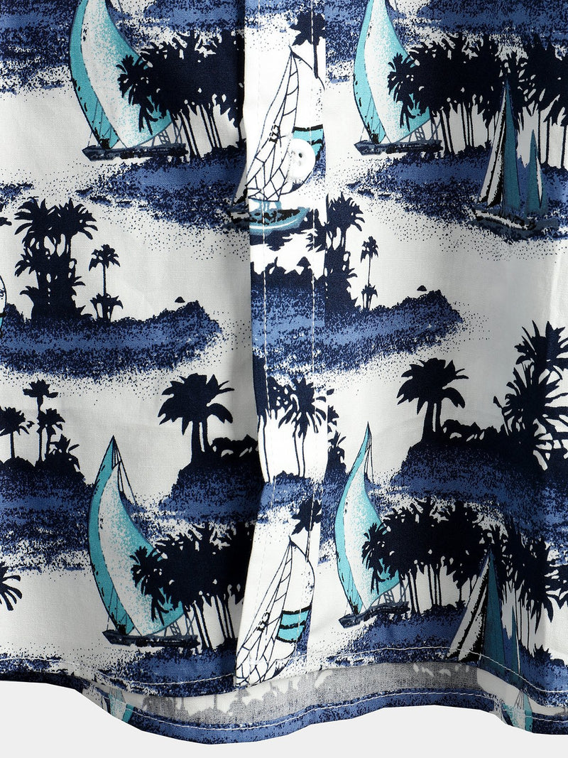 chemise d'homme en pur coton à imprimé style de vacances hawaïennes