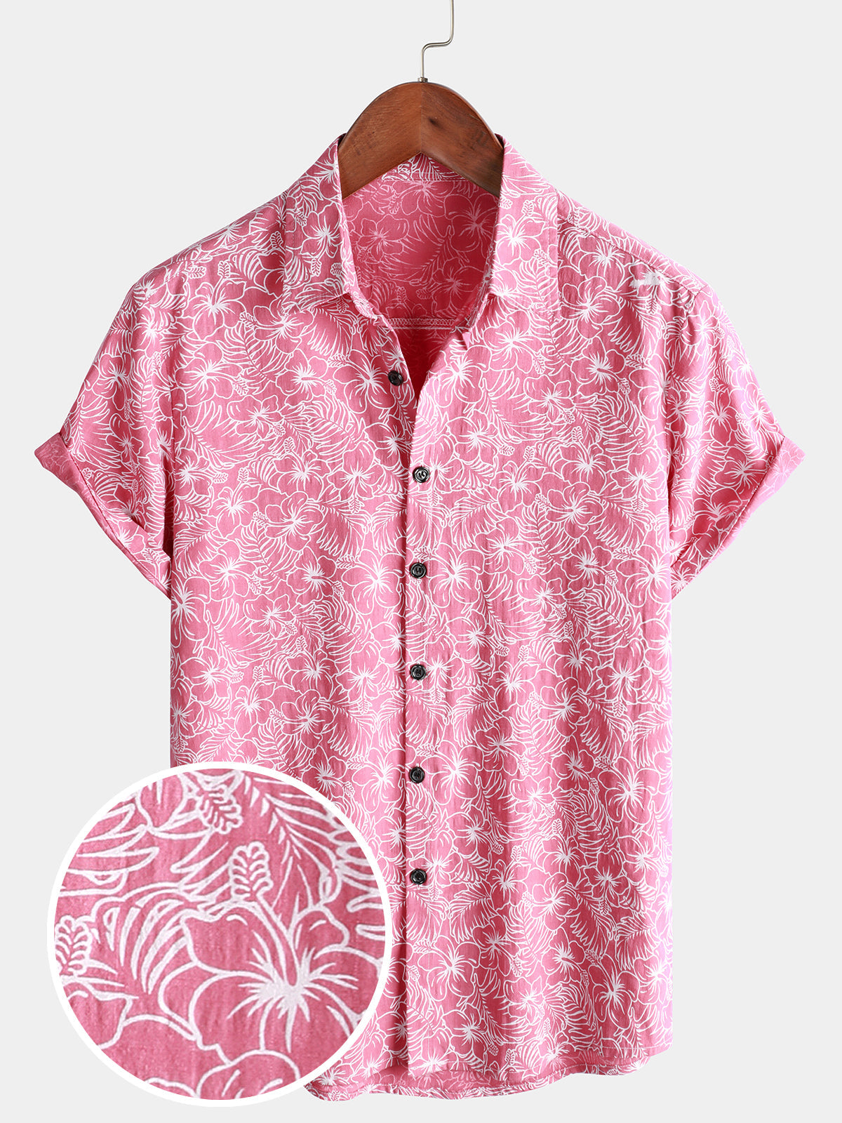 Chemise hawaïenne à manches courtes en coton à fleurs pour hommes