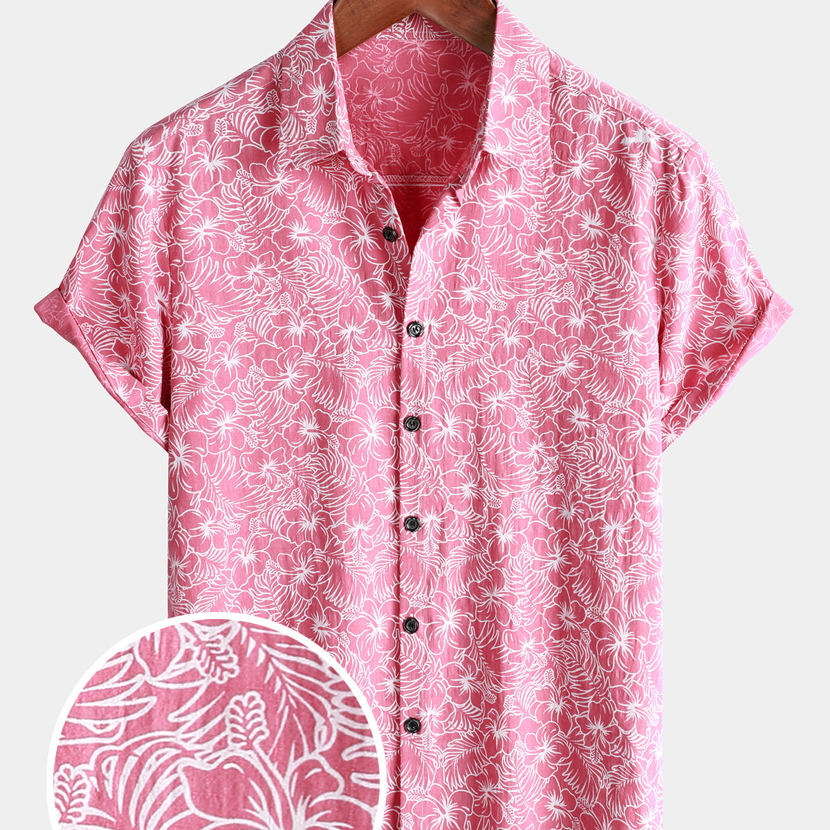 Chemise hawaïenne à manches courtes en coton à fleurs pour hommes