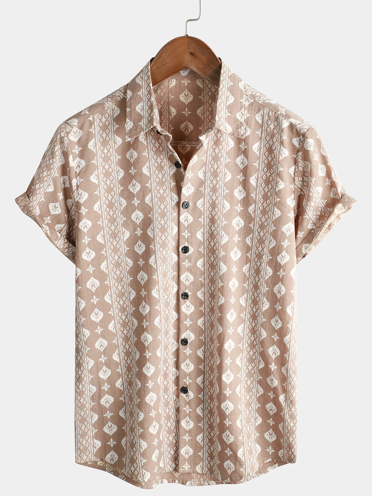 Chemise à manches courtes vintage rayée marron années 70 en coton rétro pour homme