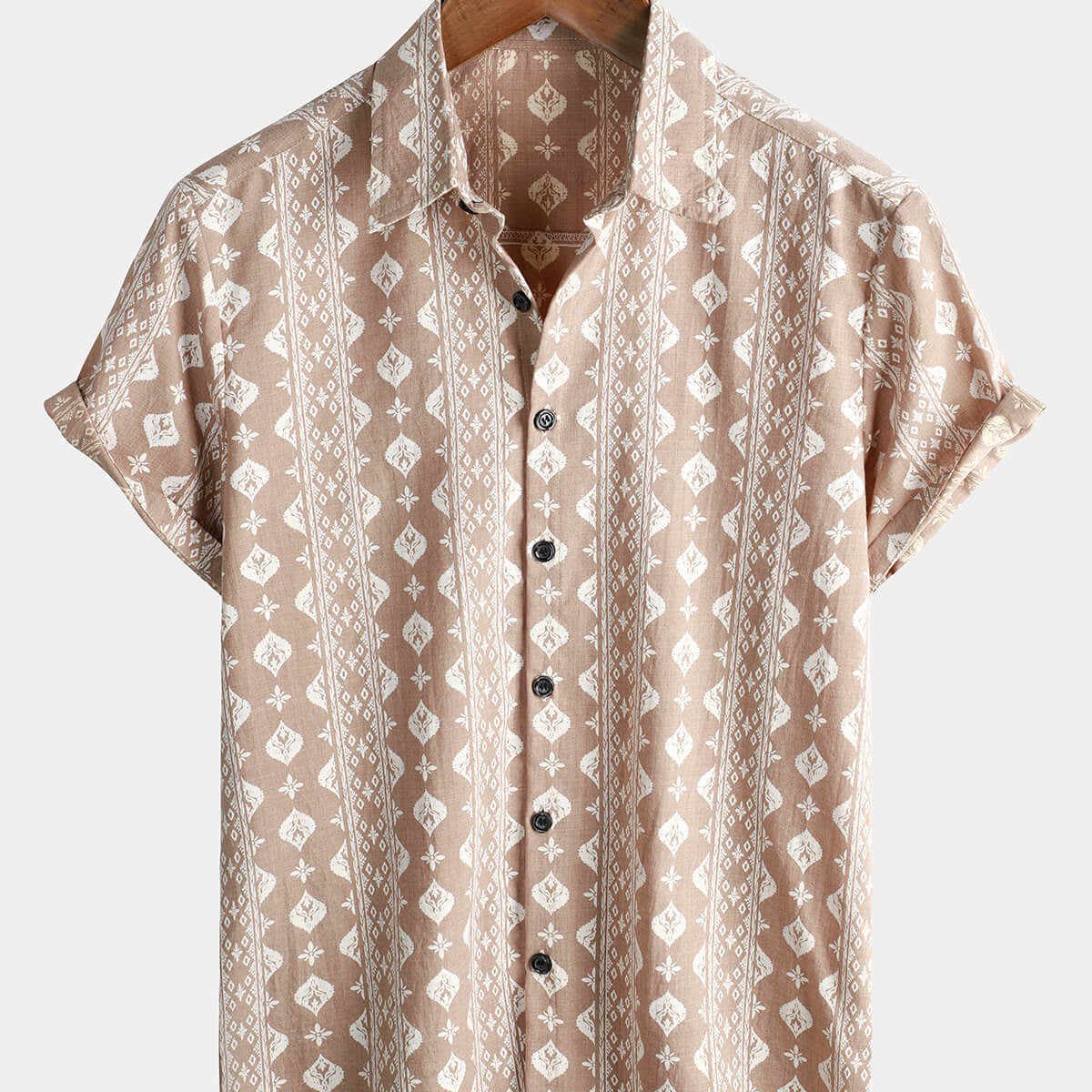 Chemise à manches courtes vintage rayée marron années 70 en coton rétro pour homme