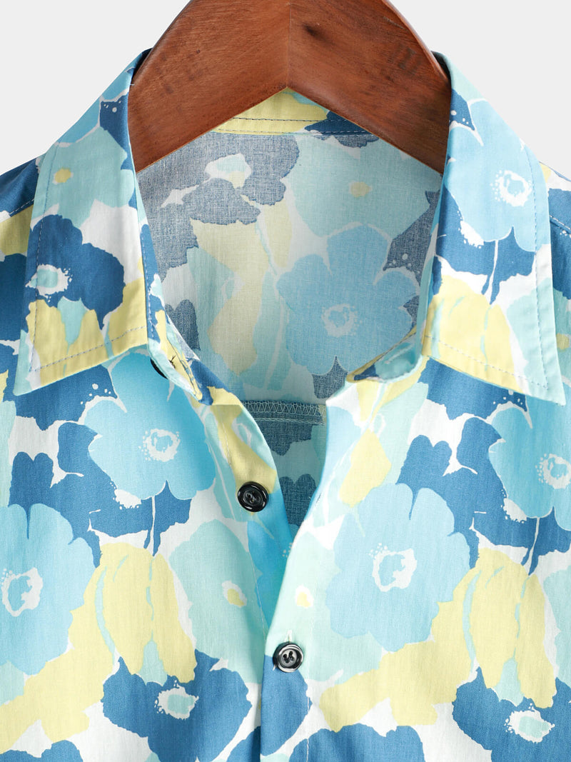 Chemise hawaïenne à manches courtes en coton à fleurs pour hommes