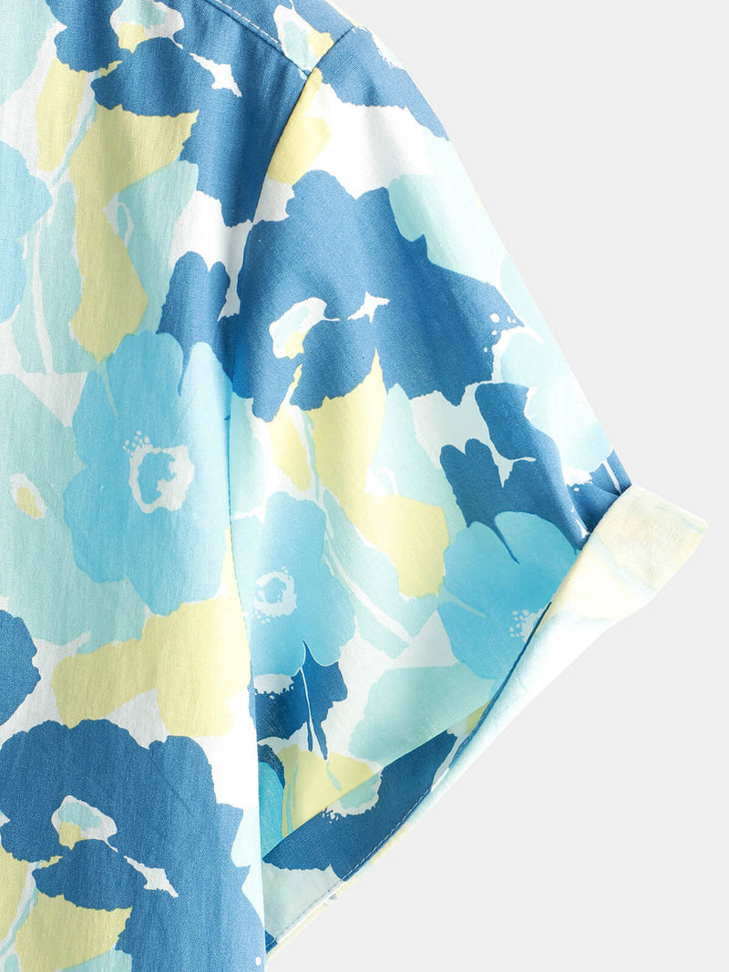 Chemise hawaïenne à manches courtes en coton à fleurs pour hommes