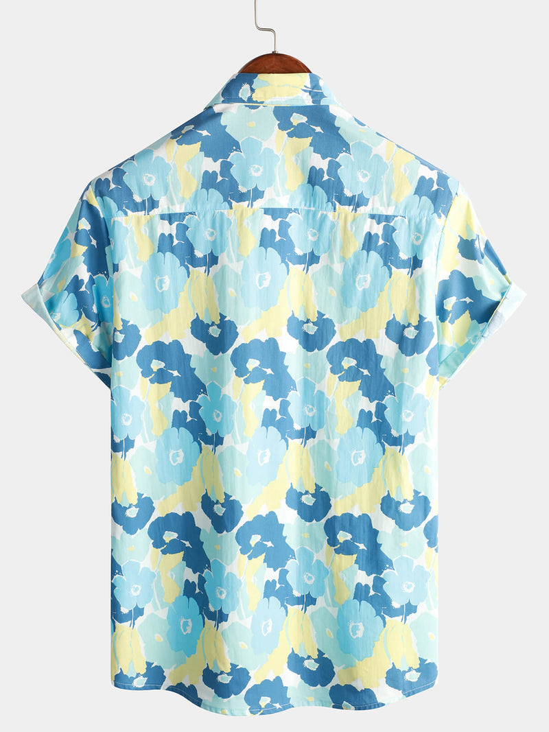 Chemise hawaïenne à manches courtes en coton à fleurs pour hommes