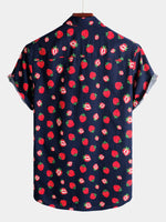 Chemise hawaïenne boutonnée à manches courtes en coton pour homme avec imprimé fraise et fruits