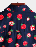 Chemise hawaïenne boutonnée à manches courtes en coton pour homme avec imprimé fraise et fruits