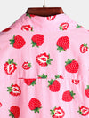 Chemise hawaïenne boutonnée à manches courtes en coton pour homme avec imprimé fraise et fruits