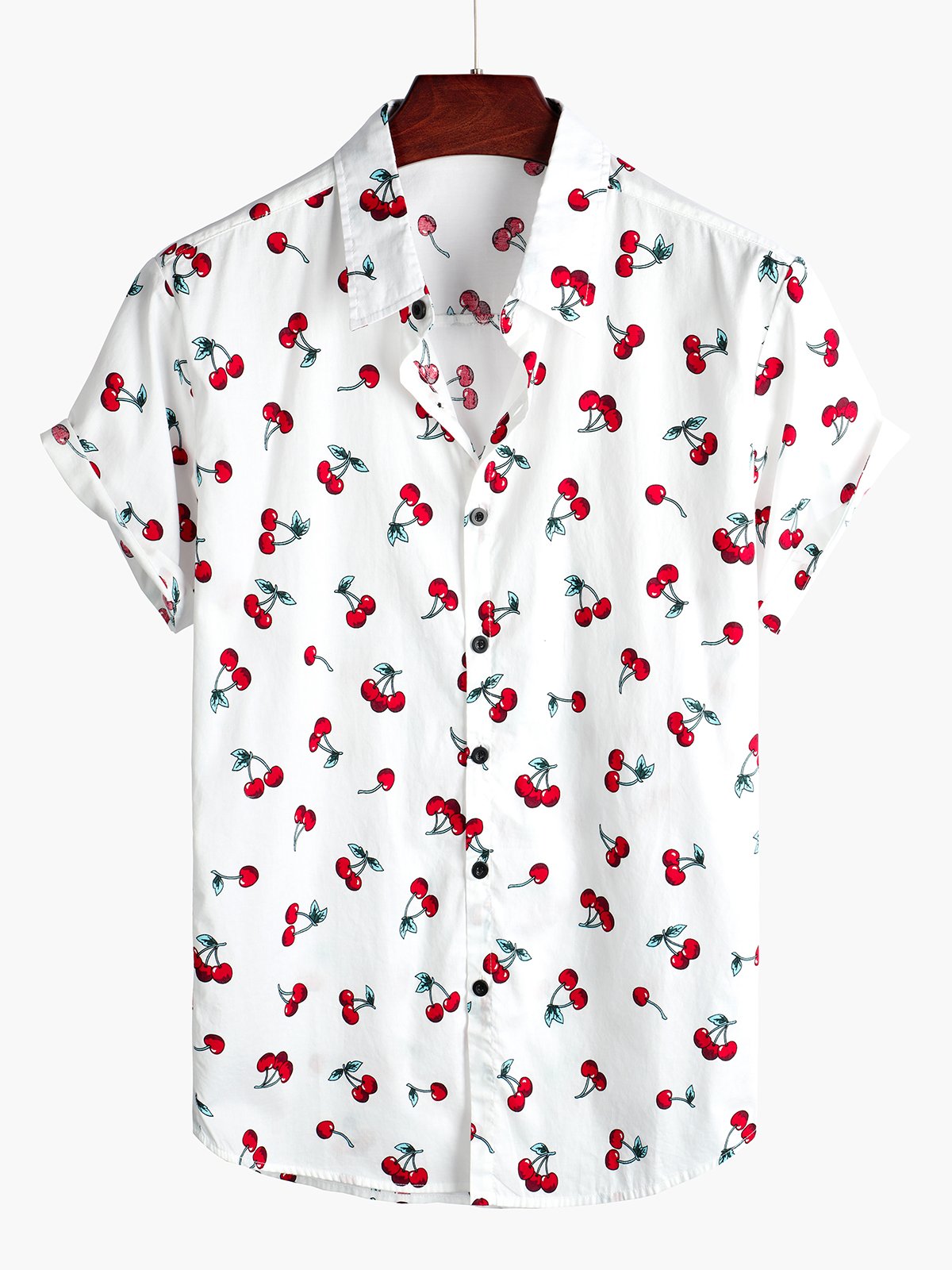 Chemise de plage hawaïenne tropicale en coton à imprimé floral cerise pour hommes