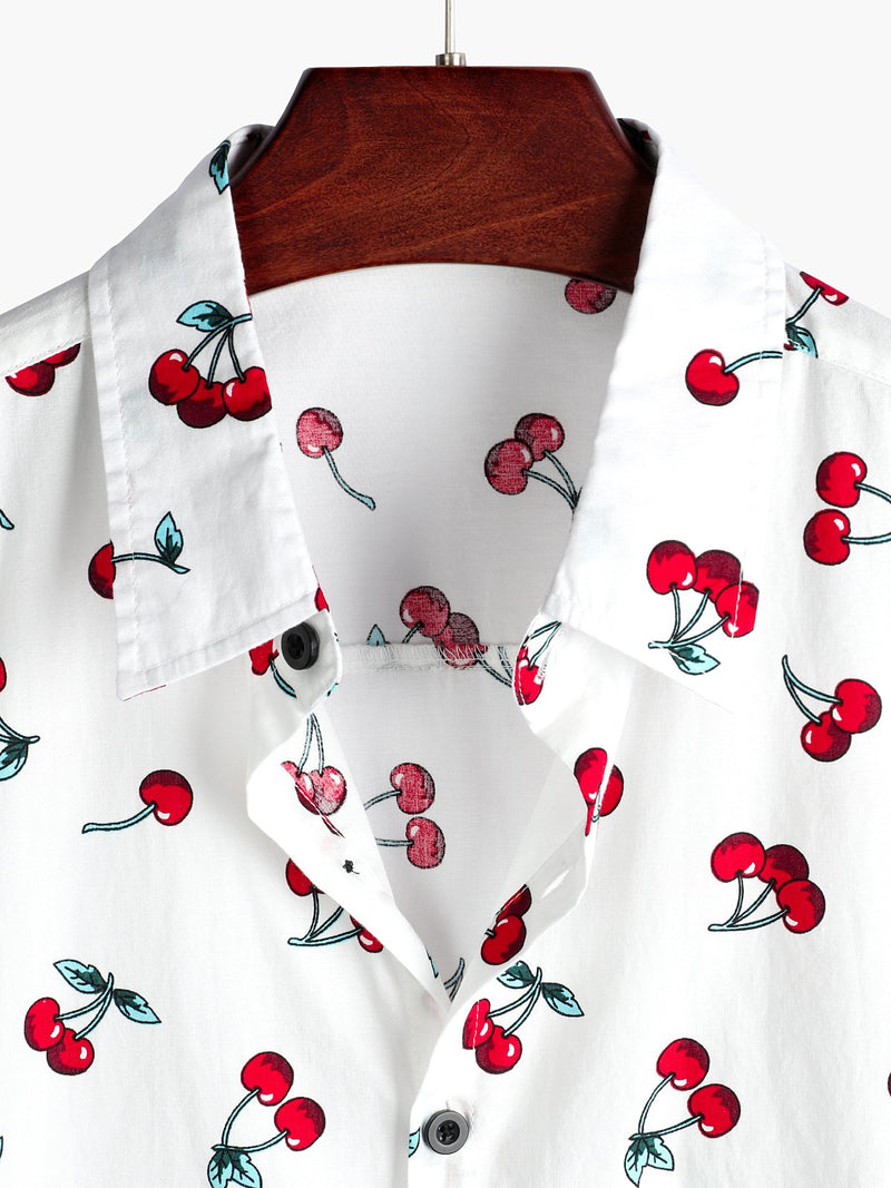 Chemise de plage hawaïenne tropicale en coton à imprimé floral cerise pour hommes