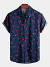 Chemise de plage hawaïenne tropicale en coton à imprimé floral cerise pour hommes