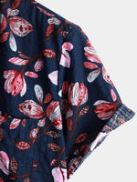 Chemise à manches courtes en coton respirant à imprimé floral pour hommes
