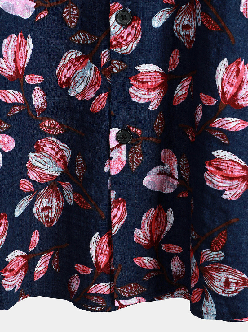 Chemise à manches courtes en coton respirant à imprimé floral pour hommes