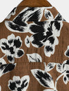 Chemise à manches courtes vintage en coton respirant à fleurs pour homme marron des années 70