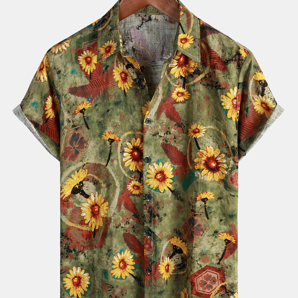 Chemise de plage hawaïenne à manches courtes d'été à fleurs de tournesol vintage pour hommes