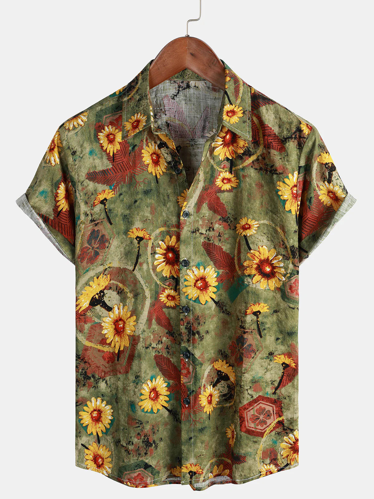 Chemise de plage hawaïenne à manches courtes d'été à fleurs de tournesol vintage pour hommes