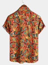 Chemise à manches courtes bohème à manches courtes en coton respirant pour homme avec imprimé floral vintage jaune orange